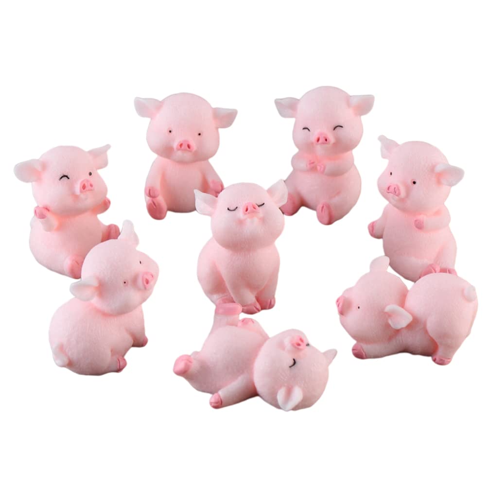 8 Pieces Mini Pig Figures Cake Topper Decoration Resin Pig Figure for Car Home Baby Shower Party Decor (No. 1-8)