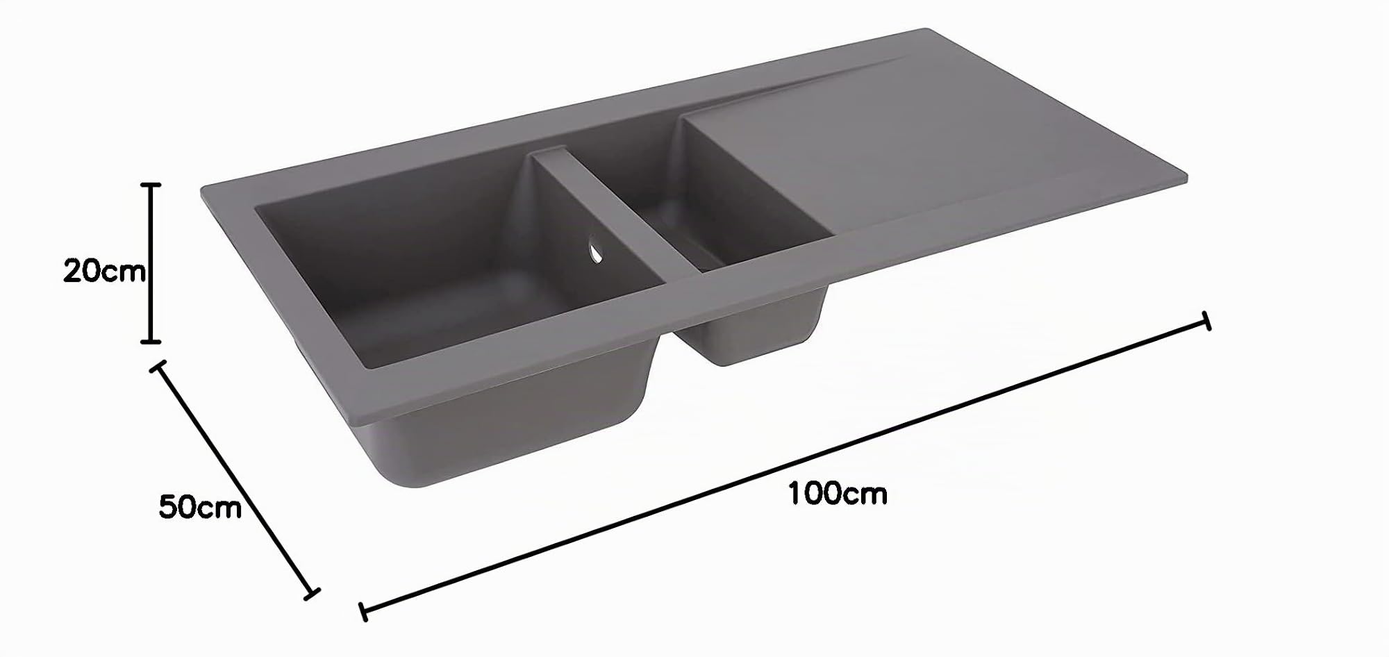 Respekta Lavello da Cucina Denver in Mineralite Color Grigio Cemento, Lavello da Incasso a 1,5 vasche, dimensioni 100 x 50 cm, Lavello Adatto per Mobili Sottolavello da 60 cm di Larghezza