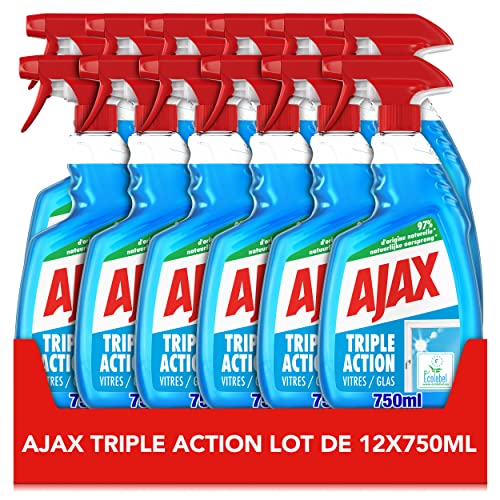 AJAX - Spray Produit Nettoyant Vitres Ajax Triple Action - Pour des Vitres 100 % Sans Traces et 100% transparentes - Nettoie en profondeur - Formule 3 En 1 -...