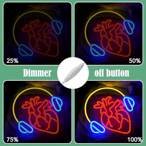 Image of Heartbeat Melody Neon Sign USB Heart LED Signs Headphone Music Neon Light Sign Wall Decor for Bedroom Bar Gifts for Musicians Lovers Gamers