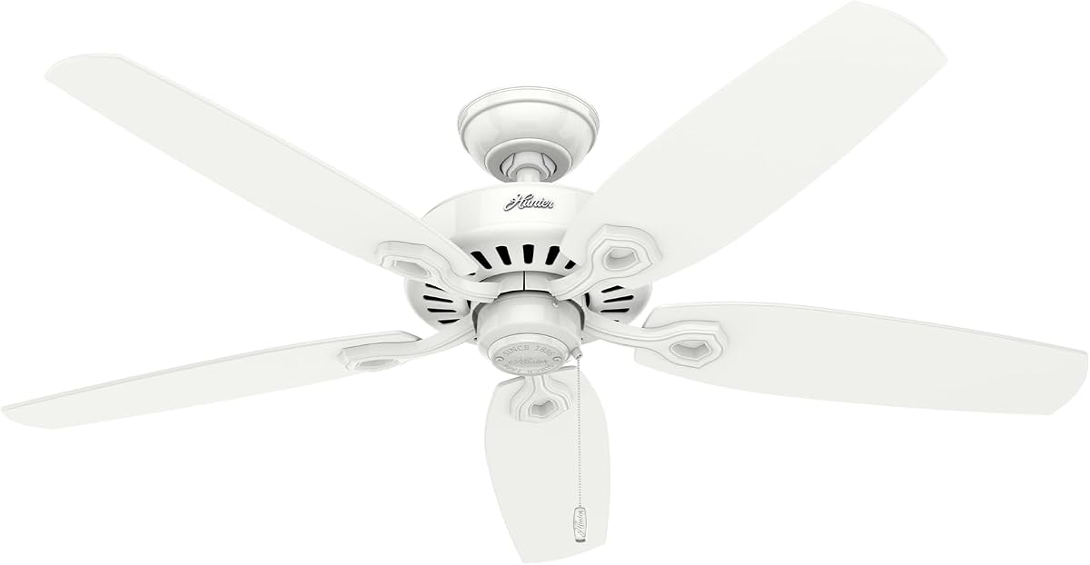 Builder Elite, Indoor, Ceiling Fan, No Light, 52 inch, Snow White | Standard Mount, Pull Chain, 5 Blades, For Bedroom, Living Room, Kitchen, 53240