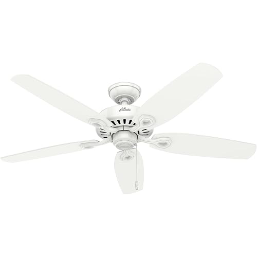 Hunter 52 inch Indoor Ceiling Fan No Light with Pull Chain - White Ceiling Fan without Light, Standard Mount, 5 Blades, For Bedroom, Living Room, or Kitchen - Builder Elite 53240, Snow White