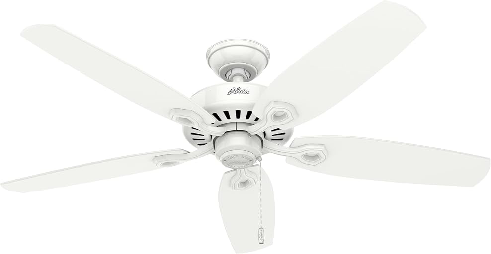 Hunter 52 inch Indoor Ceiling Fan No Light with Pull Chain - White Ceiling Fan without Light, Standard Mount, 5 Blades, For Bedroom, Living Room, or Kitchen - Builder Elite 53240, Snow White