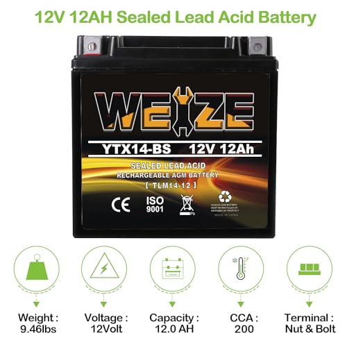 Weize YTX14-BS Motorcycle Battery Compatible thumb #2