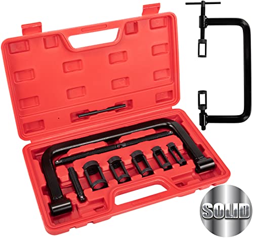 Toolwiz Solid Valve Spring Compressor, 10pcs Spring Compressor Tool with C Clamp, Collect Pusher Adapters, Extension Rods and Lever for Motorcycle, ATV, Car, Small Engine Spring Tool Compressor Kit