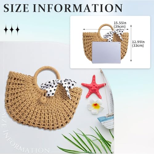 Image of YYW Straw Bags for Women,Hand-woven Straw Top-handle Bag with Round Ring Handle Summer Beach Rattan Tote Handbag