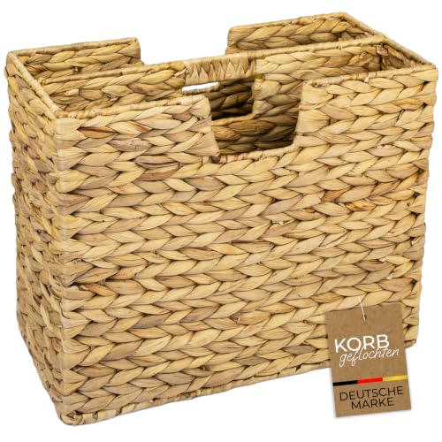 HMF Zeitungsständer, Zeitungskorb geflochten aus Wasserhyazinthe, 2 Fächer, 40 x 20 x 33 cm, Naturfarben