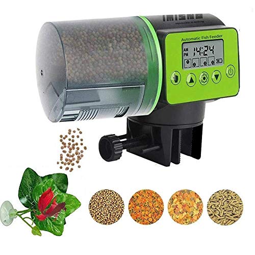 MQ Automatic Fish Feeder, Turtle Fish Food Dispenser Auto Timer with 1Pcs Betta Fish Spawning Leaf Hammock Smart Programmable Digital LCD Large Capacity for New Year Vacation Aquarium Tank Feeder