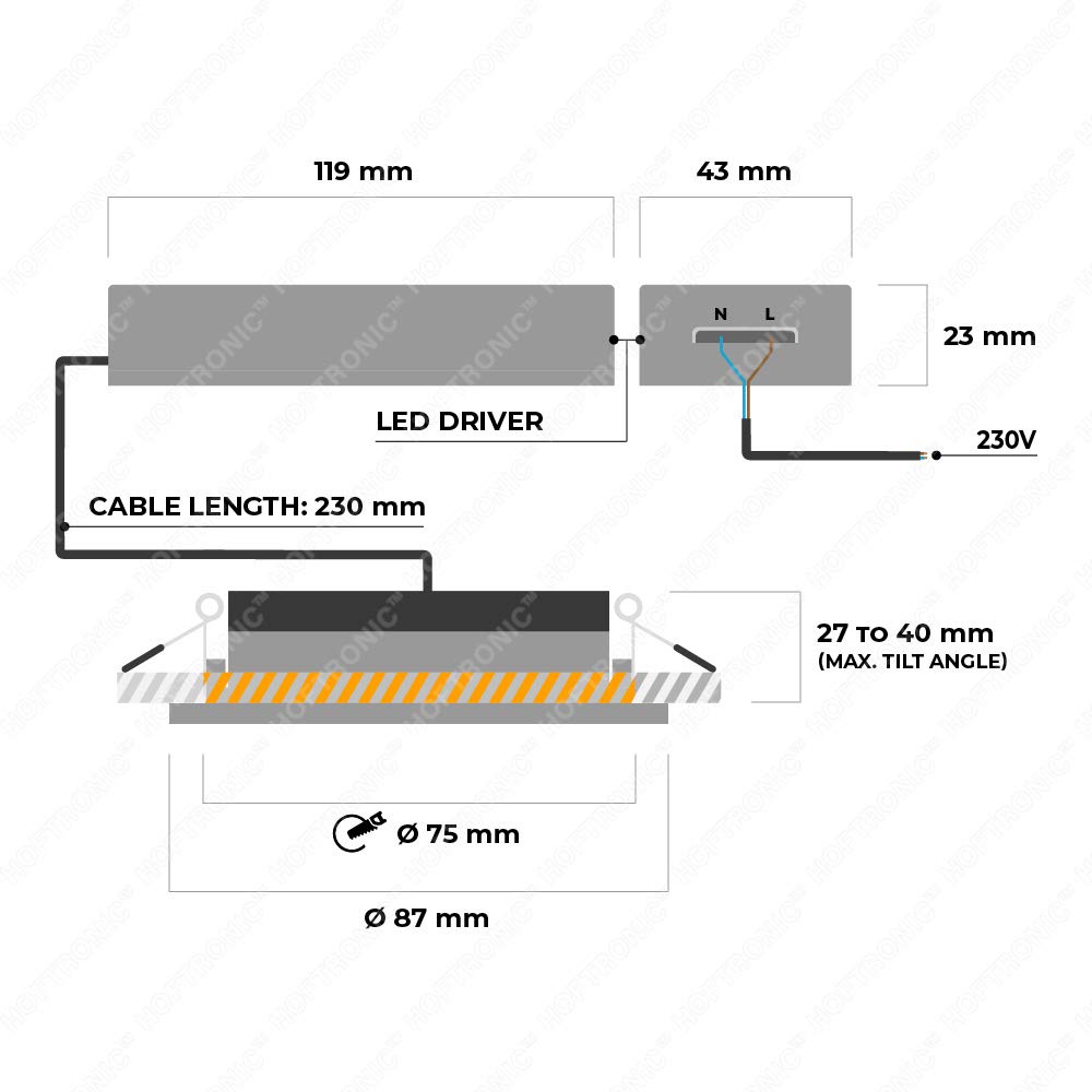 HOFTRONIC - Rome 6er LED Einbaustrahler 230V Ultra Flach Weiß (27mm Einbautiefe) Dimmbar und Schwenkbar IP44 Wasserdicht 2700K Extra Warmweiß 6x6W 6x500 Lm 40.000 Brennstunden