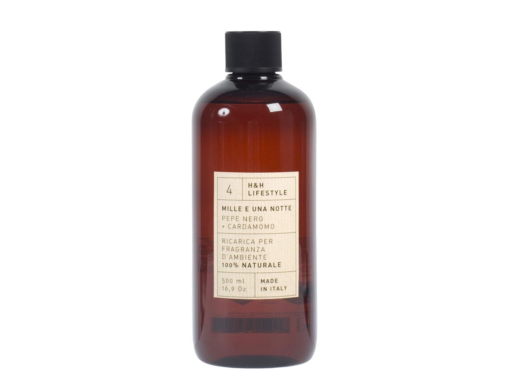 H&H "Mille E Una Notte" Ricarica Diffusore con Bastoncini, Fragranza Pepe Nero e Cardamomo - 500 ml, Profumo Orientale e Seducente, Effetto Caldo e Sensuale, Made in Italy
