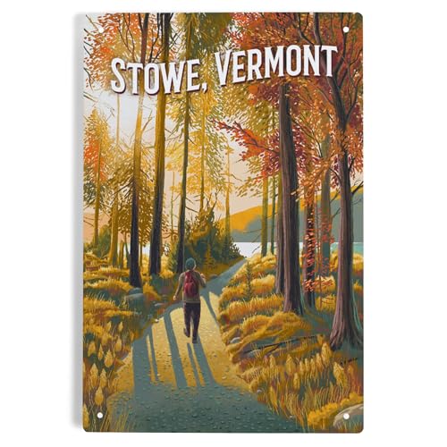 Lantern Press 6x9 Inch Metal Sign, Stowe, Vermont, Walk in