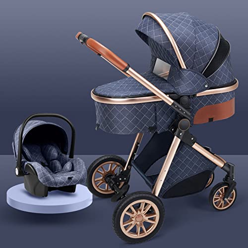 Shock Spring Stroller Compact 2 in 1 Infant Pram Baby Buggy|Folding|Adjustable Seat for Infant,Lightweight Pushchair Pram Stroller for 0-3 Years Kids (Color : Blue)