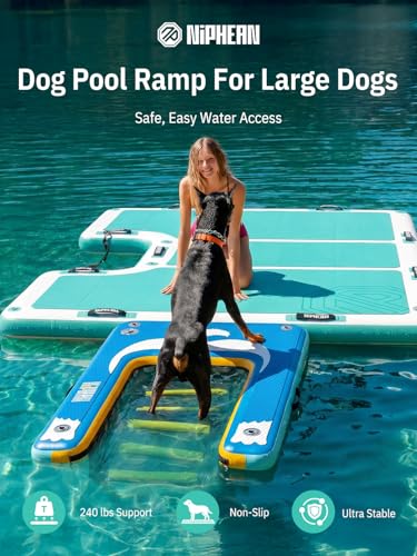 Image of Niphean Dog Pool Ramp, Non-Slip Floating Dog Boat Ramp Up to 240 Pounds | Inflatable Dog Water Ramp for Pool, Boat, Dock & Lake, Safe & Durable Ladder for Large Pets to Easy Water Access