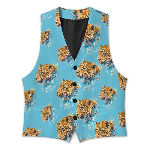 Watercolor Leopard Mens Suit Vests V-Neck Casual Vest Dress Formal Tuxedo Wedding Waistcoat4