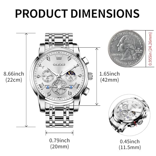 Image of OLEVS Watch Men Luxury Chronograph Stainless Steel Wrist Dress Waterproof Watch Quartz Analog Large Face Luminous