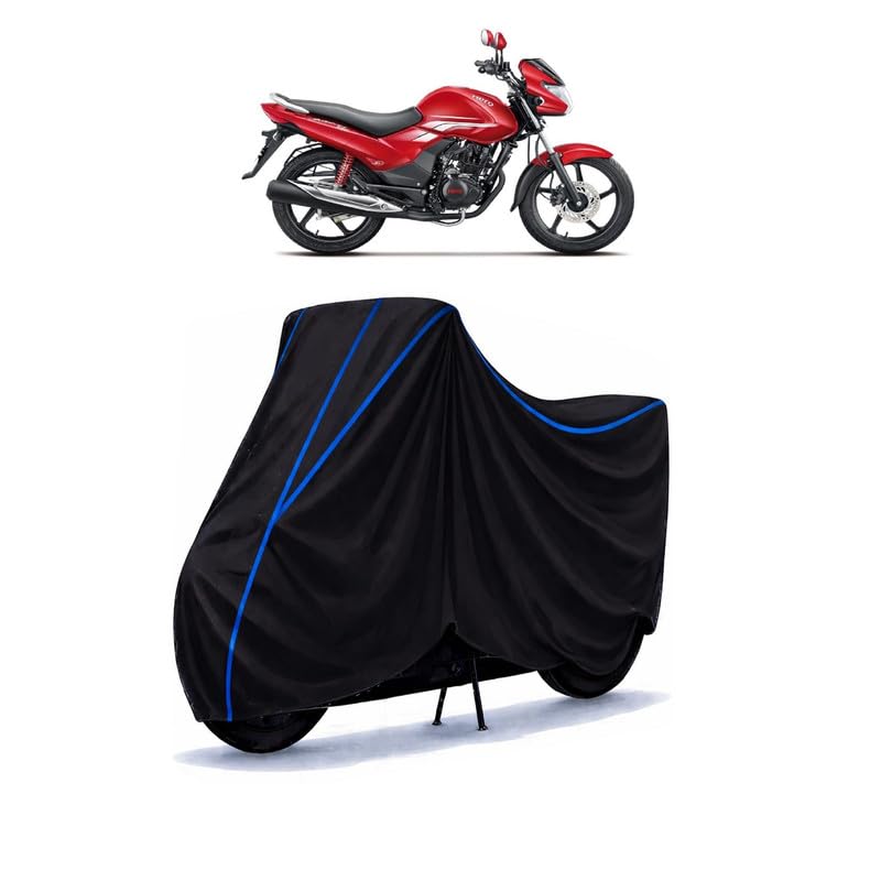 Image of Hero Achiever i3s Bike Cover Water Resistant Universal Motorcycle Rain | Heavy Duty UV Protection, Dust, Scratch Indoor Outdoor All Weather with Black Blue Piping Elastic