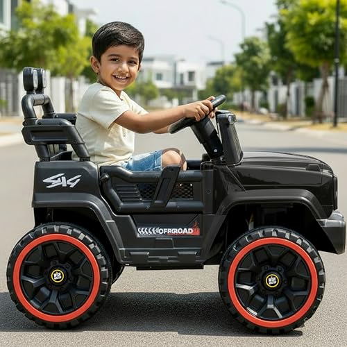 Image of Wishmaster 4x4 Kids Electric Ride On Jeep with Remote Control | Battery Operated Car for Kids 2-6 Years | RGB LED Lights, Bluetooth Music | Birthday Gift | 1-Year Warranty On Motors & Motherboard
