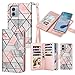 Takfox for Motorola Moto G 5G 2023 Wallet Case, Moto G 5G 2023 Case, Credit Card Holder Slots Folio Flip Cover PU Leather [Kickstand] Detachable Magnetic Hard Phone Case & Strap [Marble]