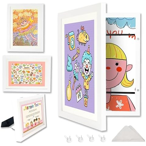 1-Pack Kids Artwork Frames Changeable with Stand 8.5x11 Front Opening, A4 Art Frames for Kids Art Storage, Art Picture Frame with Mat and 2 Acrylic Boards, Kids Room Decor Art Display, Holds 150Pcs Cover