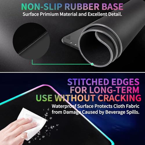 Image of RGB Gaming Mouse Pad with Wireless Charging 15W, LED Mouse Mat 31.5 * 11.8 in, 10 Light Modes Extra Large Mousepad Non-Slip Rubber Base Computer Keyboard Mat for Gaming, MacBook, PC, Laptop, Desk