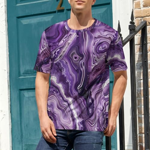 Purple Marble Men's T-Shirt Abstract Striped Soft Shirts Fashion Geometric Crewneck Sports Tees for Men2
