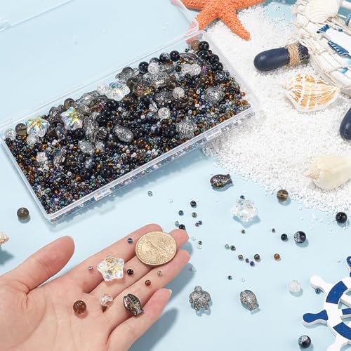 SUNNYCLUE 1 Box 3000+Pcs Glass Ocean Beads Sea Animal Bead Silver Black Sea Turtle Bead Bulk Hawaii Summer Fish Starfish Beads Spacer Loose Bead for jewellery Making DIY Bracelets Earrings Necklaces - Image 3