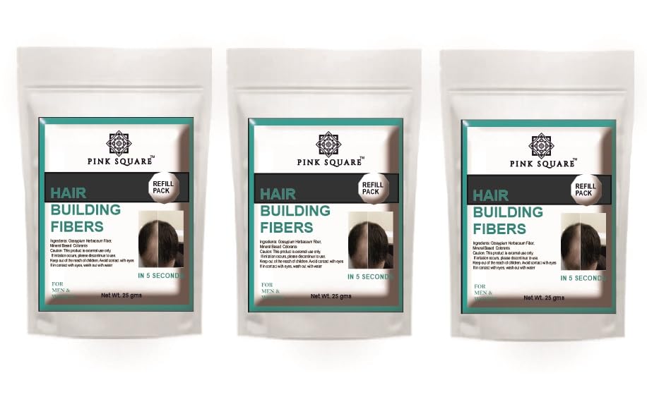 Pink Square Hair Building Fiber Refill Pack for Instant Hair Volume (Pack of 3, Black, Each 25 gram)|Natural fiber for hair Thinning and Maintain Bald Spots Natural Plant-Based fibers for Men and Women-image-33