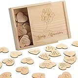 Wesiti 50 Pcs Wooden Positive Affirmations Cards Heart Shaped Daily Affirmations for Women Empowerment Gifts Female Lines Inspirational Gifts for Women Teacher Gift Motivational Quotes Wood Box