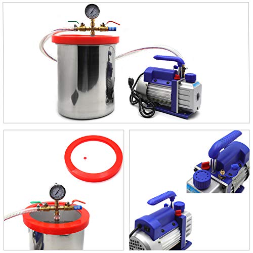 HTTMT - Kit de Cámara de Vacío de 3 Galones con Bomba de 3 CFM y Etapa Única 1/4HP miniatura 5