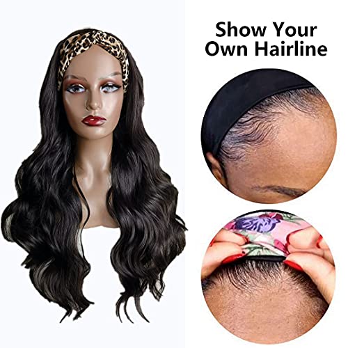 Gdwigs Long Wavy Headband Wig For Black Women Synthetic Headband Wigs 180% Density Body Wave Headband Wig Full Ends Glueless Headband Wigs Heat Resistant 22Inch #TOP3