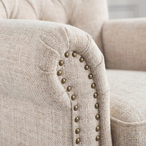 Image of Tufted Linen Fabric Manual Recliner Chair, Oversized Lazy Boy Recliner with Rolled Armrest, Breathable Living Room Reclining Chair for Adults Reading, Gaming, Napping, Relax, Beige