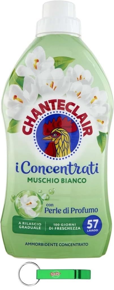 8x Chanteclair I Konzentrat Weichspüler, Weißer Moschus – 57 Waschgänge, 1140ml + Beni Culinari Kostenloser Schlüsselanhänger