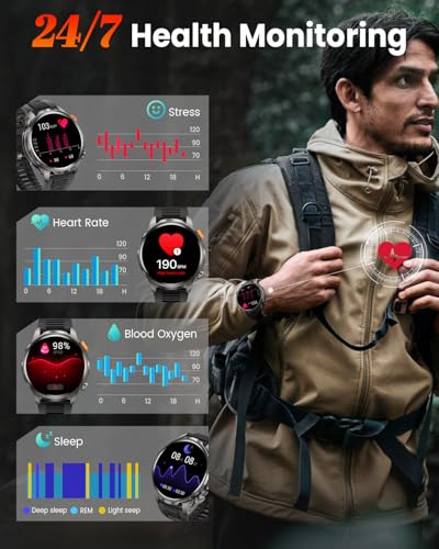Reloj Inteligente Hombre con 1000mAh Batería y Linterna, Negro 7