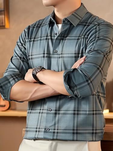 Image of Lymio Men Shirt | Checkered Button Down Shirt for Men | Slim Fit Casual & Semi-Formal Shirts for Man | Textured Long Sleeve | Office & Weekend Ready (Packs Also Available) (Big-Checks)