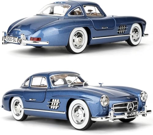 Image of Benz 300 SL Classic Car Model Zinc Alloy Pull Back Toy Car with Sound & Light, for Kids, Boys & Girls, Ages 3+ (Blue)