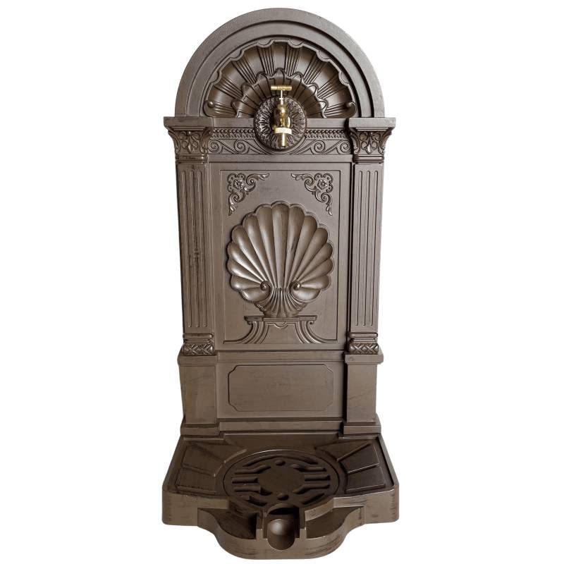 Fontaine de Jardin à Poser Source en Fonte d'Aluminium Patinée Marron avec Robinet Fonctionnel en Laiton 35x40x83cm