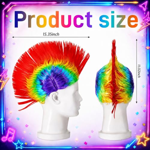 Image of Geyoga 12 Pcs Rainbow Mohawk Wigs for Men Multicolor Punk Rocker Wigs