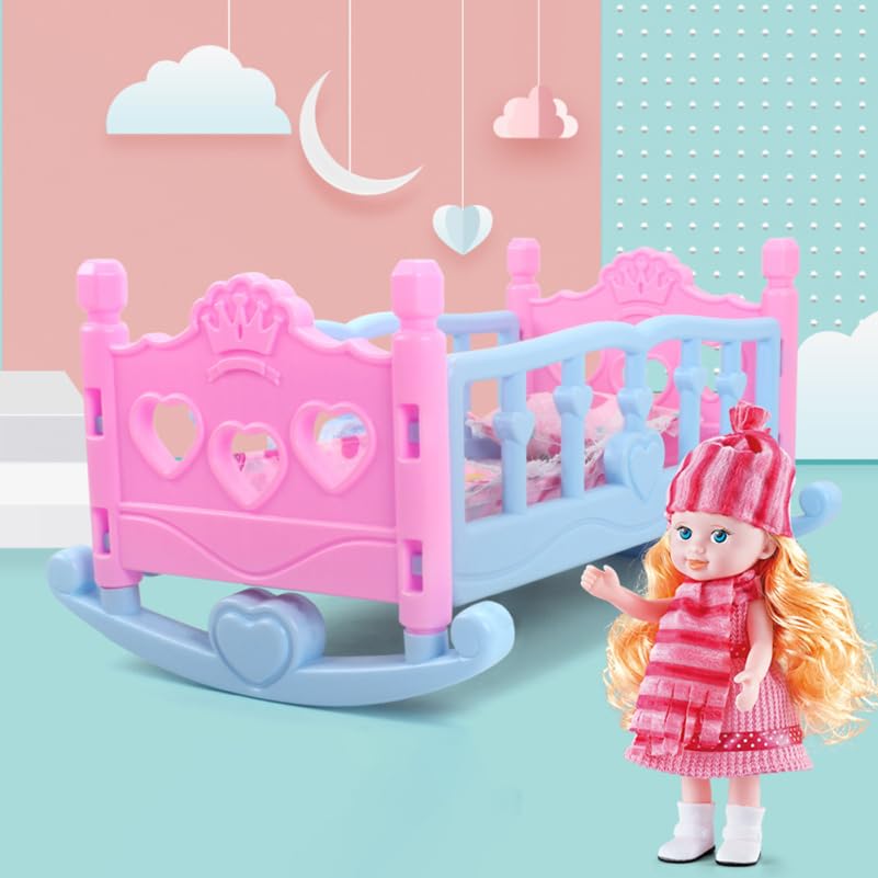 Doll Shaker Model Plastic Mini Cradle Child Toy Baby Bed Crib Cots Furniture Nursery Decoration Miniture Dollhouse Crib Babies Toy