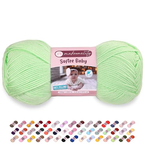 Image of Makromecity Softee Baby Yarn,%100 Premium Anti-Pilling Acrylic, 3.5 Oz, 273 yd (100gr /250 mt), Soft Yarn for Crocheting and Knitting (Light Green, 1 Skein)