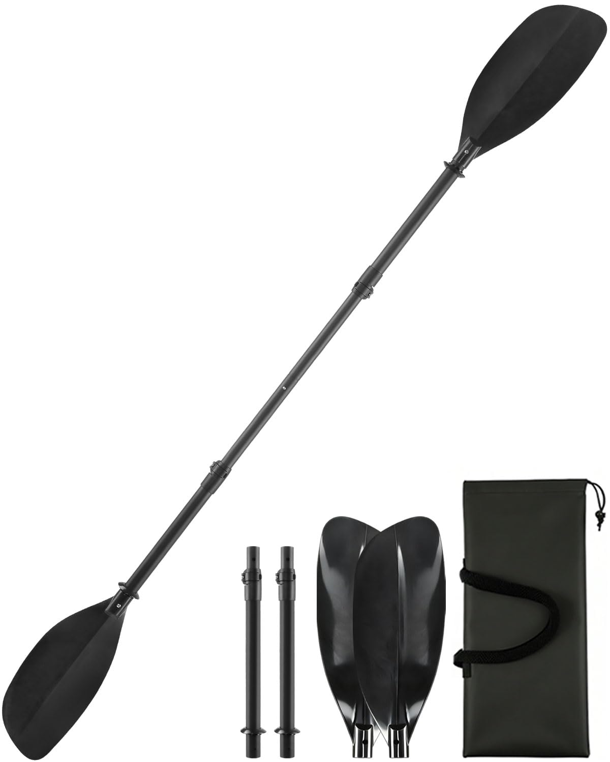 Pagaie de kayak télescopique réglable de 157,5 à 221 cm, tige en acier inoxydable et lames en fibre de verre, rames de kayak amovibles avec sac de rangement pour adolescents et adultes