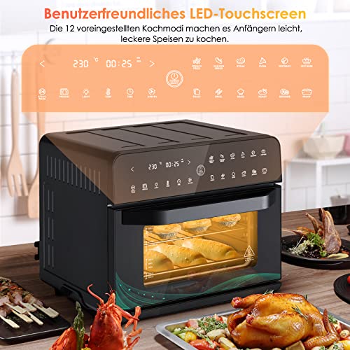 GIMTECH Mini-oven, 25 liter, heteluchtfriteuse XXL, 12 kookmodi, led-display, airfryer toaster grillen pizzaoven bakken braden fermentatie warm houden all-in one luchtfriteuse - Afbeelding 4