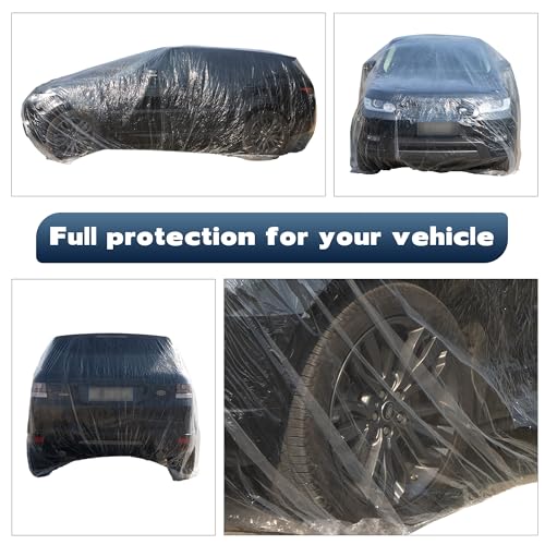 Image of 4 Pcs Disposable Car Covers,Universal Clear Plastic Car Cover,Waterproof Dustproof Car Cover for SUV, Sedan with Elastic Band for Rain Weather (12.5ft x 21.7ft)