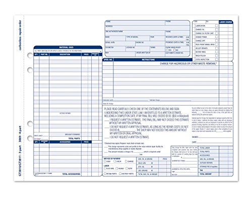 Adams Garage Repair Order Forms, 8.5 X 11 Inch, 3 Parts, 250-Count, White And Canary And White Tag (Gt3811) #TOP1