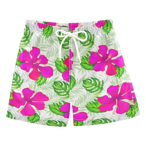 Monstera Leaves Floral White Boys Swim Trunks for 2-12 Years Swim Beach Shorts Kids Swimwear Board Shorts Hawaii Vacation