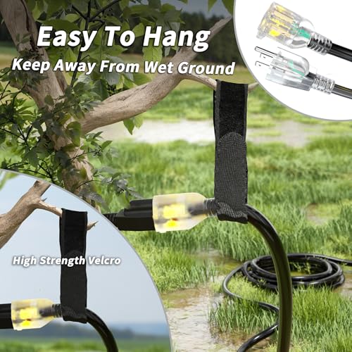 Plugsaf 25Ft 10/3 Gauge Outdoor Extension Cord Waterproof With Lighted Indicator,10 Gauge Sjtw Heavy Duty 15Amp 1875W,3 Prong Cords Flexible Copper Black Etl Listed thumb #4