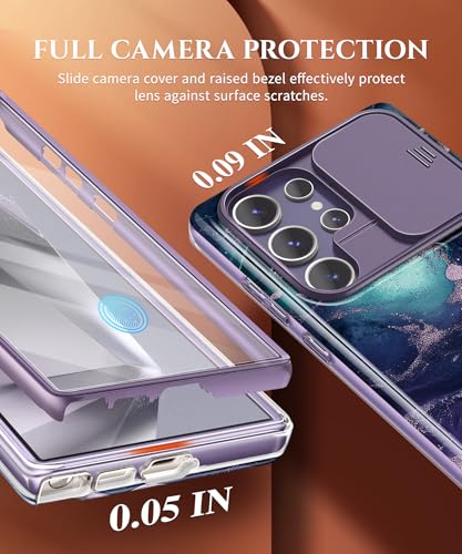Image of GVIEWIN for Samsung Galaxy S24 Ultra Case, [Slide Camera Cover & Built-in HD Screen Protector] [2 Front Frames] Shockproof Military Grade Protective Marble Phone Case for S24 Ultra 6.8 inch(Floating)