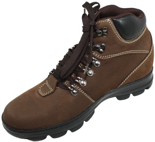 Calden Men's Invisible Height Increasing Elevator Shoes - Nubuck Khaki Brown Leather Lace-up Casual Work Boots - 3 Inches Taller - K228112 - Size 7.5 D(M) US2