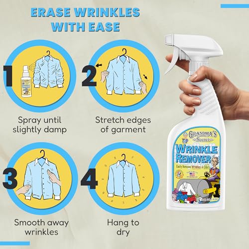 Image of Grandma's Secret Wrinkle Remover - Wrinkle Release Spray, Odor Eliminator, and Fabric Refresher Spray - Chlorine and Bleach Free - 16 oz & 3 oz Travel Size Combo