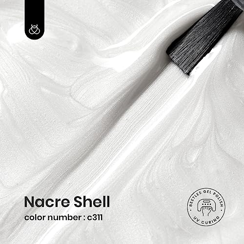 Image of Beetles Pearl White Gel Nail Polish 15ml Mermaid Shimmer UV LED Soak Off | 15ml pearl white gel polish creates mermaid shimmer nail looks; cure with UV /LED lamp.