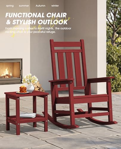 Image of KINGYES Oversized Outdoor Rocking Chair Set of 2, HDPE Patio Rockers, Red